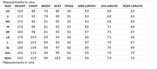 Mens Size Chart ripcurl